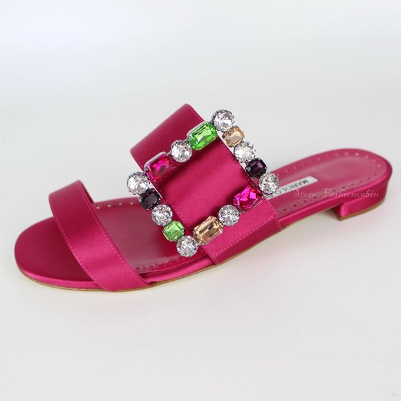 NEW MANOLO BLAHNIK Crystal Buckle Sandals- Evening, Wedding, Cocktail, Party
